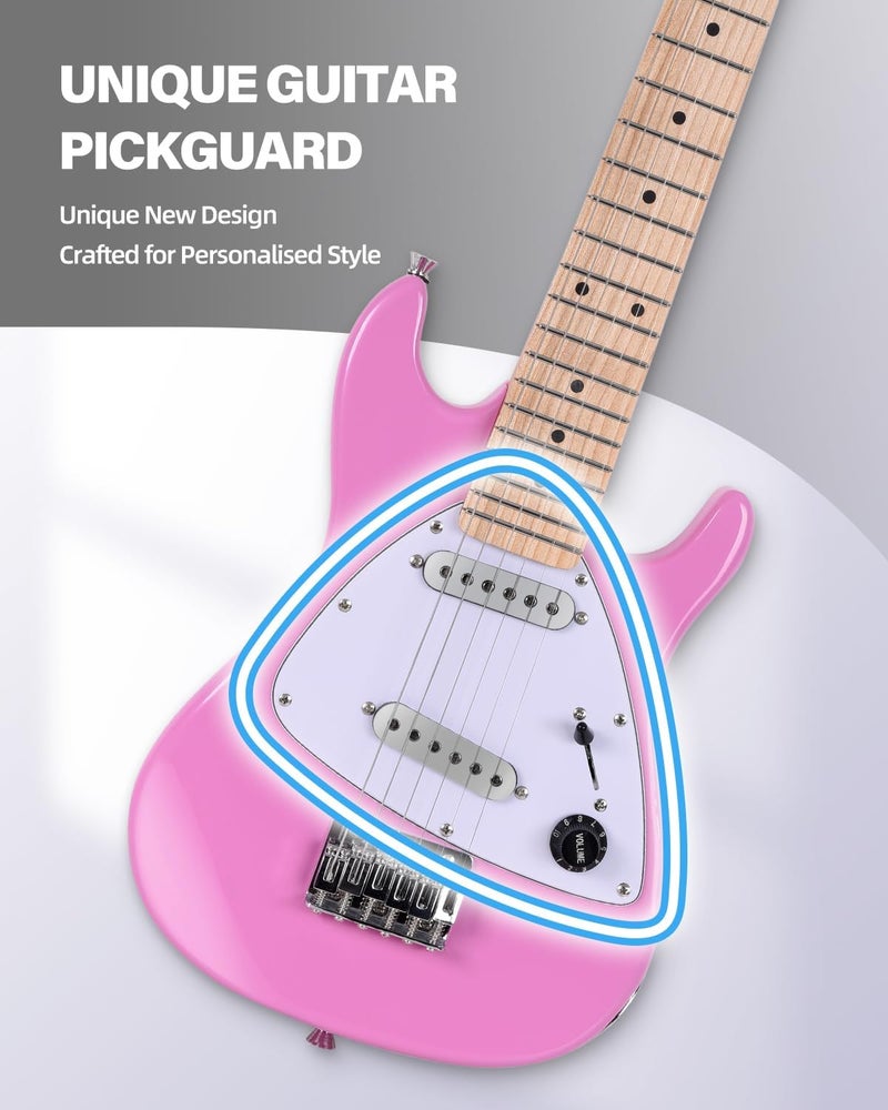 Winzz 30 Inch Kids Electric Guitar Beginner Kit, Junior 1/4 Size Mini Electric Guitar for Children Complete Stater Set with Amp, Gloosy Pink Colour - Image 3